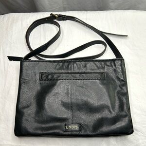 LODIS Montauk black top zip genuine leather crossbody.